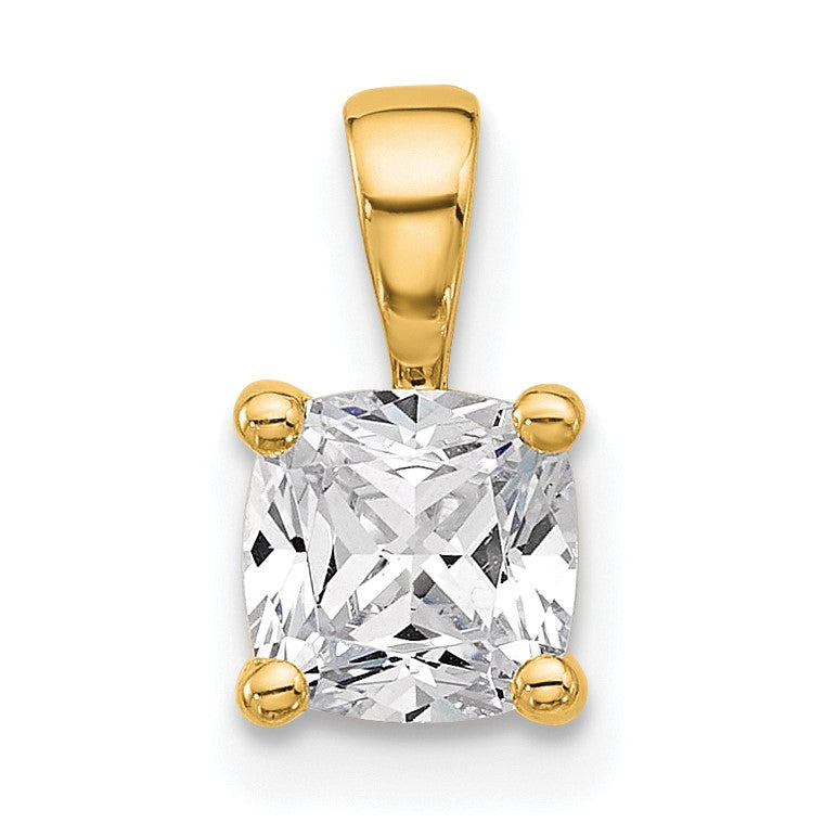14K Gelbgold Anhänger mit 0,75 ct. im Labor gezüchtetem Diamanten im Kissenschliff VS/SI+ G+, Vier-Krappen-Fassung