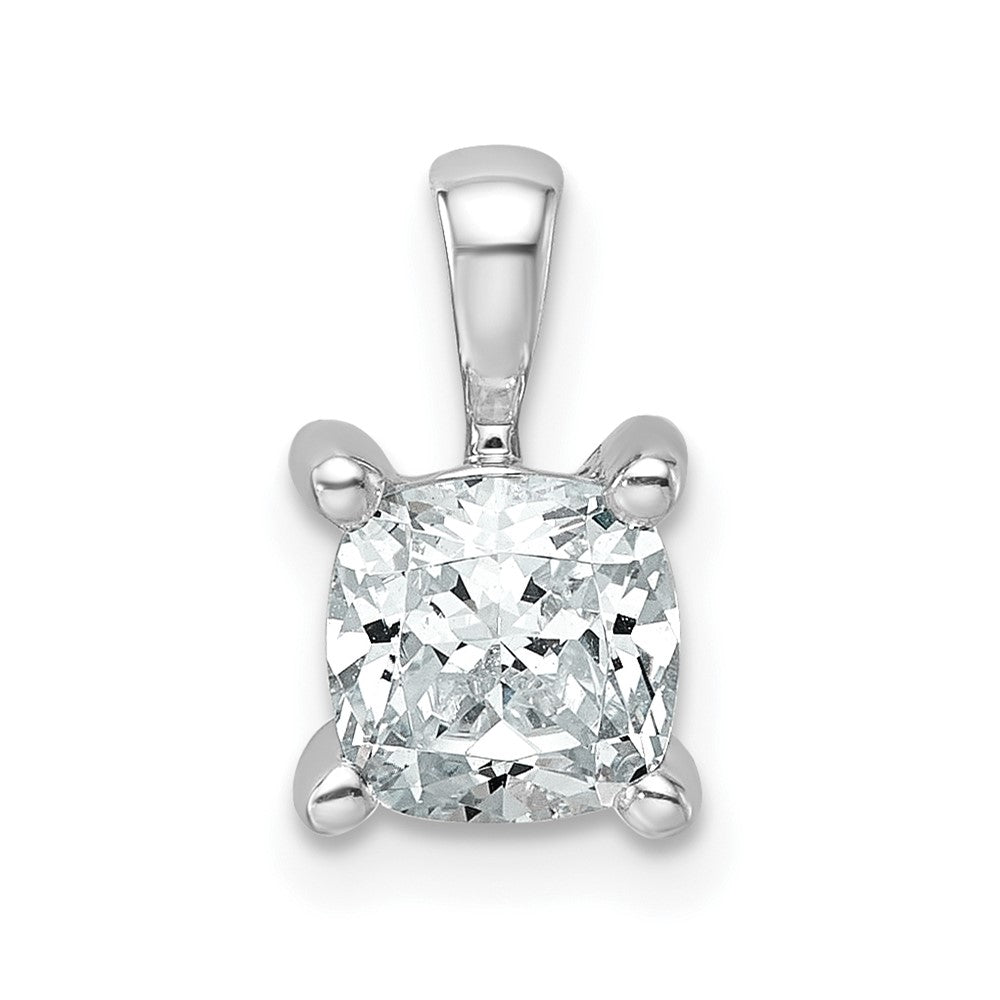 14K Weißgold Anhänger mit 1 ct. zertifiziertem, im Labor gezüchtetem Diamanten im Kissenschliff, VS/SI+ G+, komplett mit Vierkrappenfassung