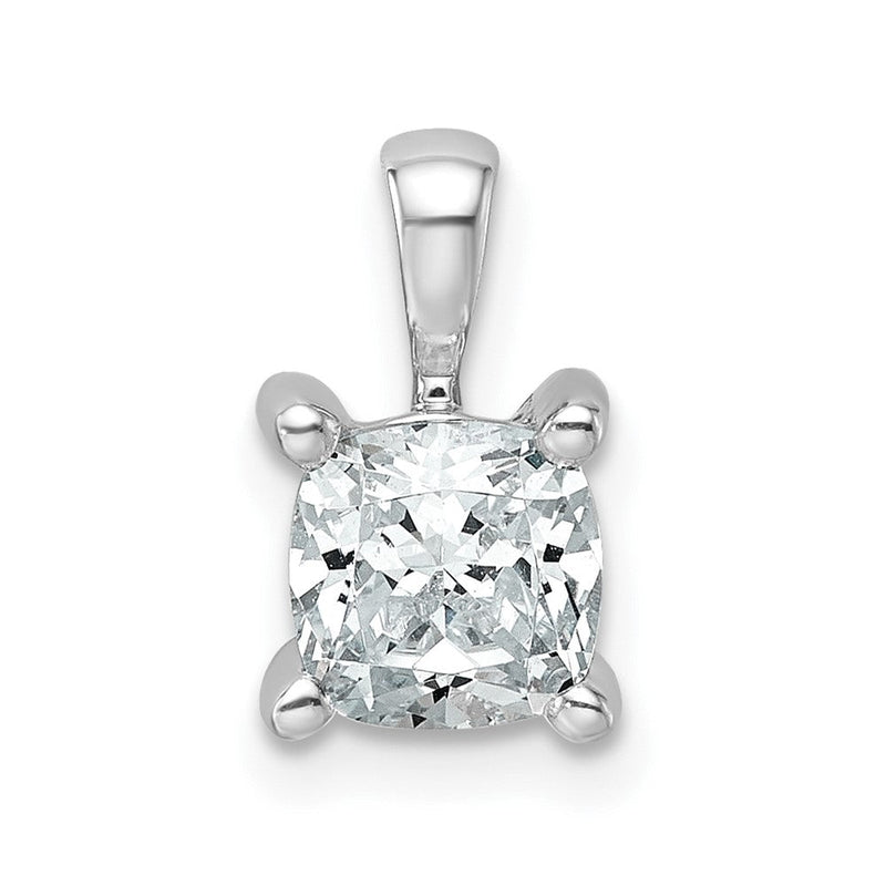 14K Weißgold Anhänger mit 1 ct. zertifiziertem, im Labor gezüchtetem Diamanten im Kissenschliff, VS/SI+ G+, komplett mit Vierkrappenfassung