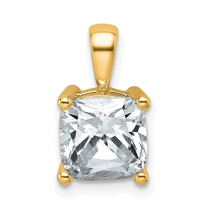 14K Gelbgold Anhänger mit 2,5 ct. zertifiziertem im Labor gezüchtetem Diamant VS/SI+ G+ im Kissenschliff mit Vier-Krappen-Fassung