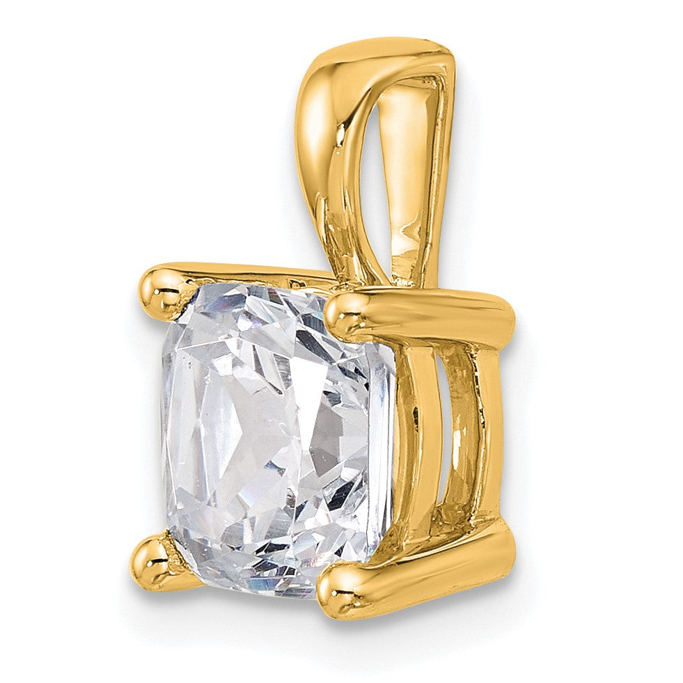 14 Karat Gelbgold Anhänger mit 3 ct. im Labor gezüchtetem Diamant VS/SI+ G+ im Kissenschliff, vierzackige Fassung