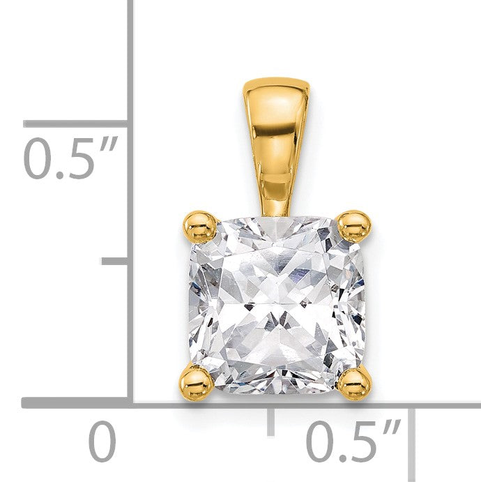 14 Karat Gelbgold Anhänger mit 3 ct. im Labor gezüchtetem Diamant VS/SI+ G+ im Kissenschliff, vierzackige Fassung