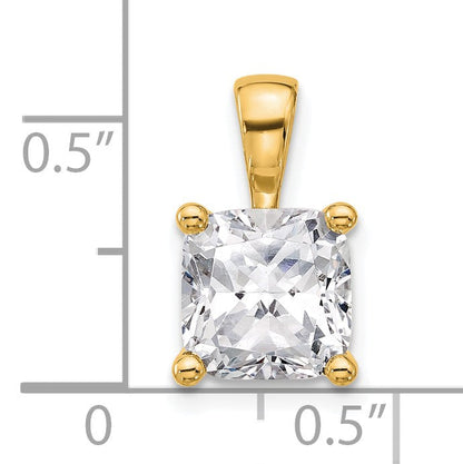 14 Karat Gelbgold Anhänger mit 3 ct. im Labor gezüchtetem Diamant VS/SI+ G+ im Kissenschliff, vierzackige Fassung