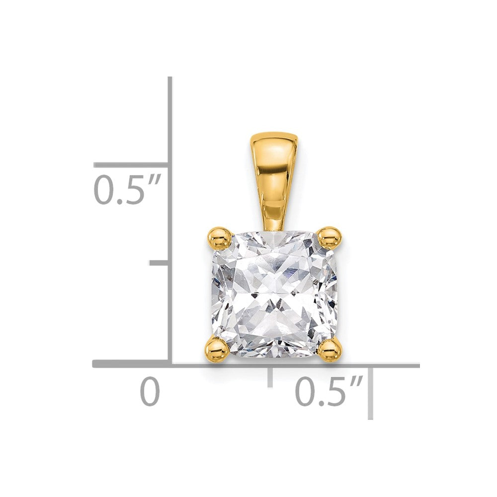 14 Karat Gelbgold Anhänger mit 3 ct. im Labor gezüchtetem Diamant VS/SI+ G+ im Kissenschliff, vierzackige Fassung