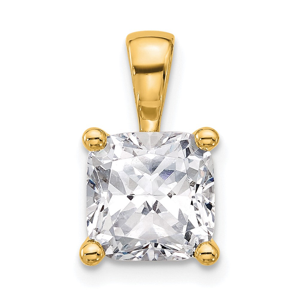 14 Karat Gelbgold Anhänger mit 3 ct. im Labor gezüchtetem Diamant VS/SI+ G+ im Kissenschliff, vierzackige Fassung