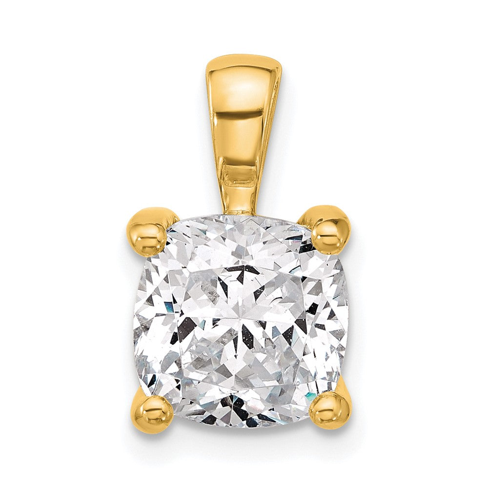 14K Gelbgold Anhänger mit 4 ct. laborgezüchtetem Diamanten im Kissenschliff, VS/SI+ G+, komplette Vier-Krappen-Fassung