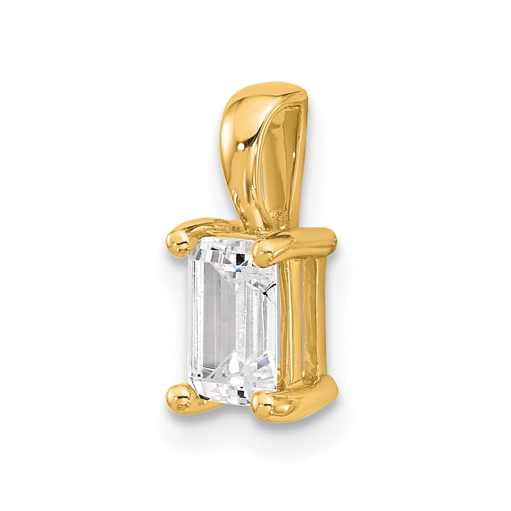 14K Gelbgold Anhänger mit 0,75 ct. zertifiziertem, im Labor gezüchtetem Diamanten im Smaragdschliff, VS/SI+ G+, Vierkrappenfassung