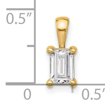 14K Gelbgold Anhänger mit 0,75 ct. zertifiziertem, im Labor gezüchtetem Diamanten im Smaragdschliff, VS/SI+ G+, Vierkrappenfassung