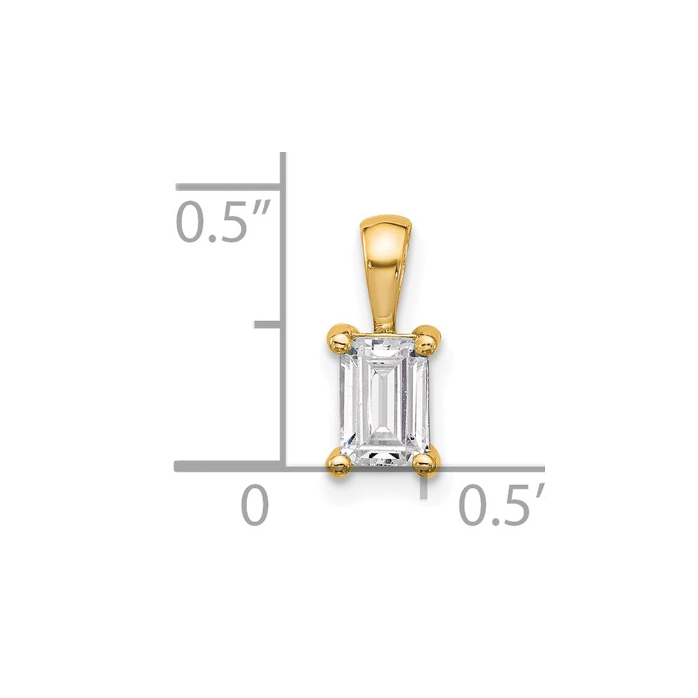 14K Gelbgold Anhänger mit 0,75 ct. zertifiziertem, im Labor gezüchtetem Diamanten im Smaragdschliff, VS/SI+ G+, Vierkrappenfassung