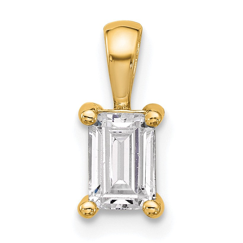 14K Gelbgold Anhänger mit 0,75 ct. zertifiziertem, im Labor gezüchtetem Diamanten im Smaragdschliff, VS/SI+ G+, Vierkrappenfassung