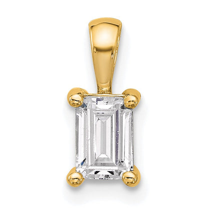 14K Gelbgold Anhänger mit 0,75 ct. zertifiziertem, im Labor gezüchtetem Diamanten im Smaragdschliff, VS/SI+ G+, Vierkrappenfassung