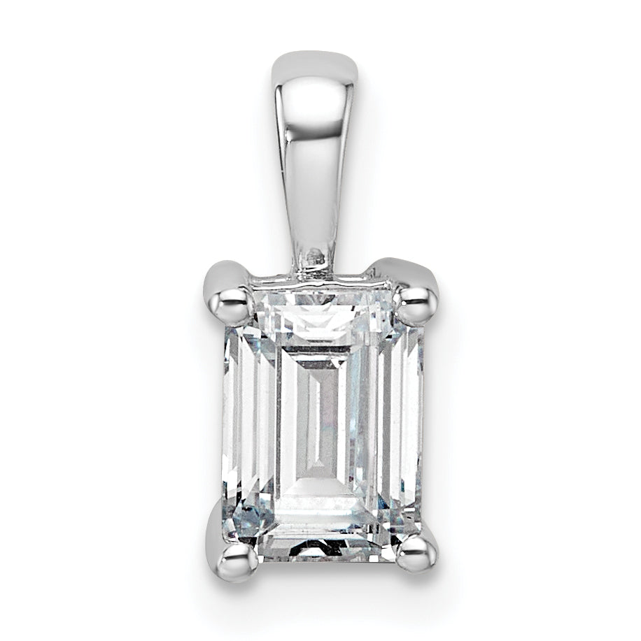 14K Weißgold Anhänger mit 1 ct. zertifiziertem, im Labor gezüchtetem Diamant im Smaragdschliff VS/SI+ G+, Vier-Krappen-Fassung