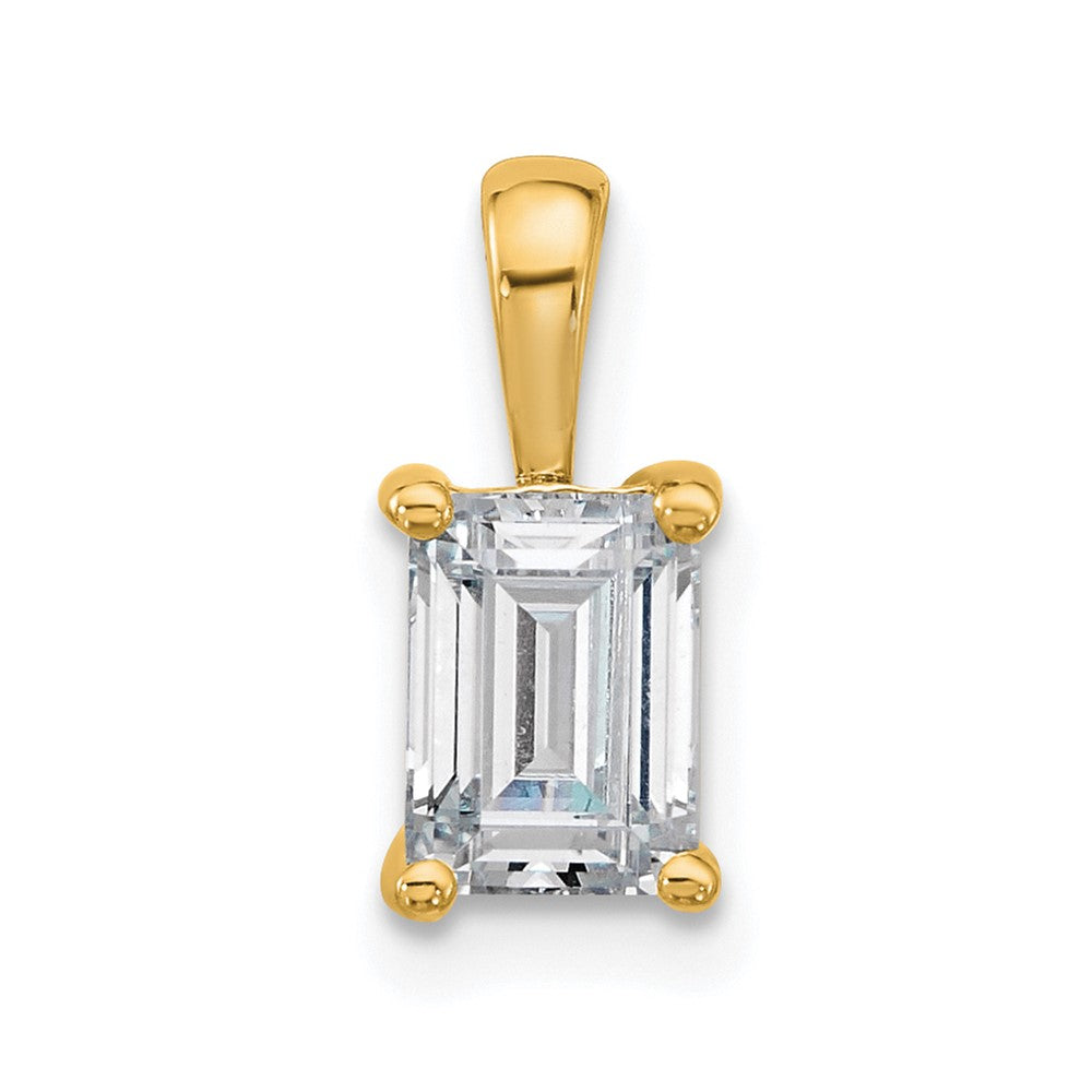 14K Gelbgold 1 ct. Zertifizierter Laborgezüchteter Diamant VS/SI+ G+ Smaragdschliff Komplettanhänger mit Vierkrappenfassung