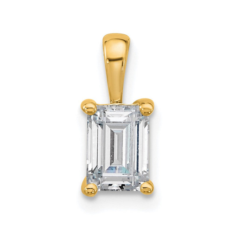 14K Gelbgold 1 ct. Zertifizierter Laborgezüchteter Diamant VS/SI+ G+ Smaragdschliff Komplettanhänger mit Vierkrappenfassung