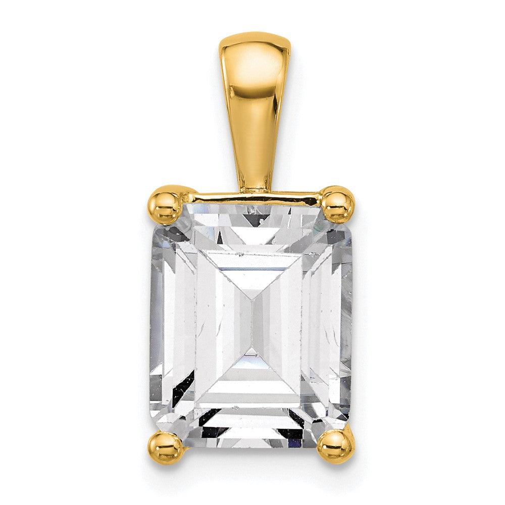 14K Gelbgold Anhänger mit 5 ct. im Labor gezüchtetem Diamant VS/SI+ G+ im Smaragdschliff, Komplettfassung mit Vierzackenfassung