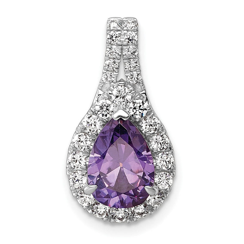 14K Weißgold 14KW Diamant (Labor gezüchtet) VS/SI FGH und Amethyst Birnen-Anhänger