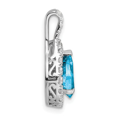 14K Weißgold Anhänger komplett mit birnenförmigem im Labor gezüchtetem Diamant VS/SI FGH und Blautopas