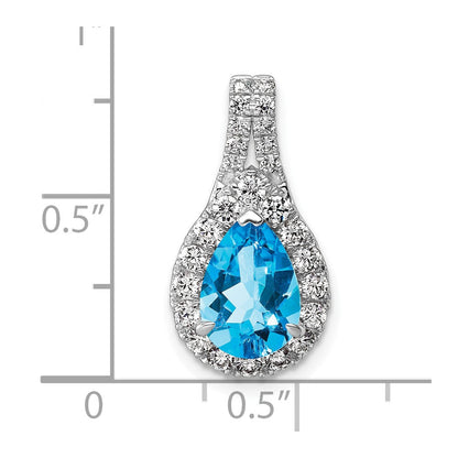 14K Weißgold Anhänger komplett mit birnenförmigem im Labor gezüchtetem Diamant VS/SI FGH und Blautopas