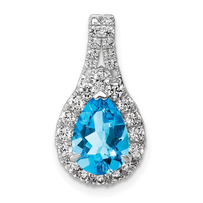 14K Weißgold Anhänger komplett mit birnenförmigem im Labor gezüchtetem Diamant VS/SI FGH und Blautopas