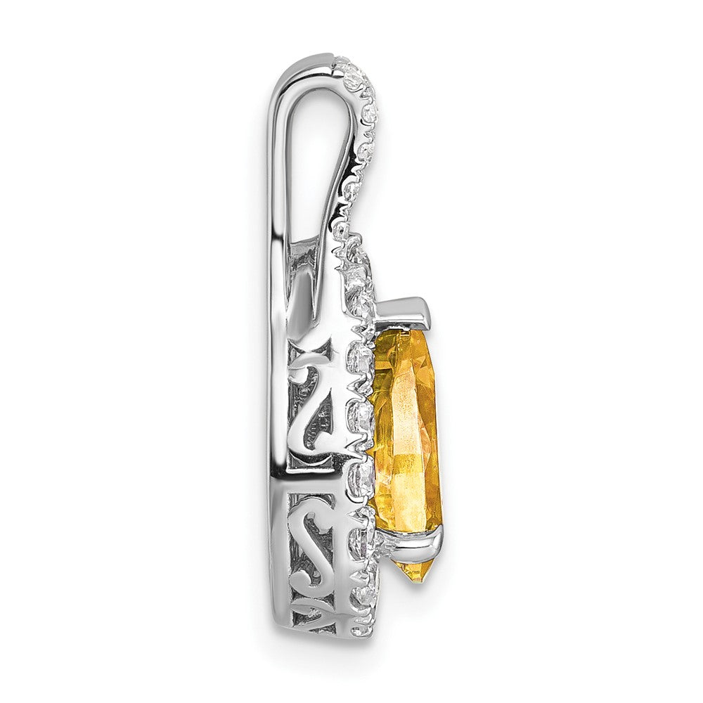 14 K Weißgold Anhänger mit im Labor gezüchteten Diamanten VS/SI FGH und Citrin im Birnenschliff