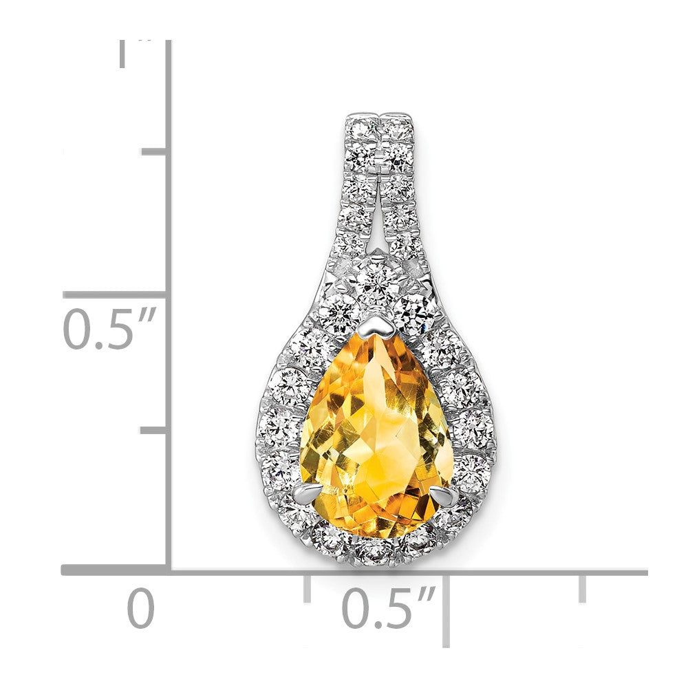 14 K Weißgold Anhänger mit im Labor gezüchteten Diamanten VS/SI FGH und Citrin im Birnenschliff
