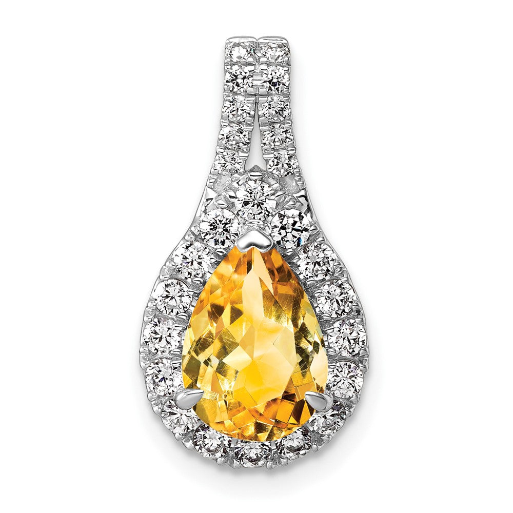 14 K Weißgold Anhänger mit im Labor gezüchteten Diamanten VS/SI FGH und Citrin im Birnenschliff