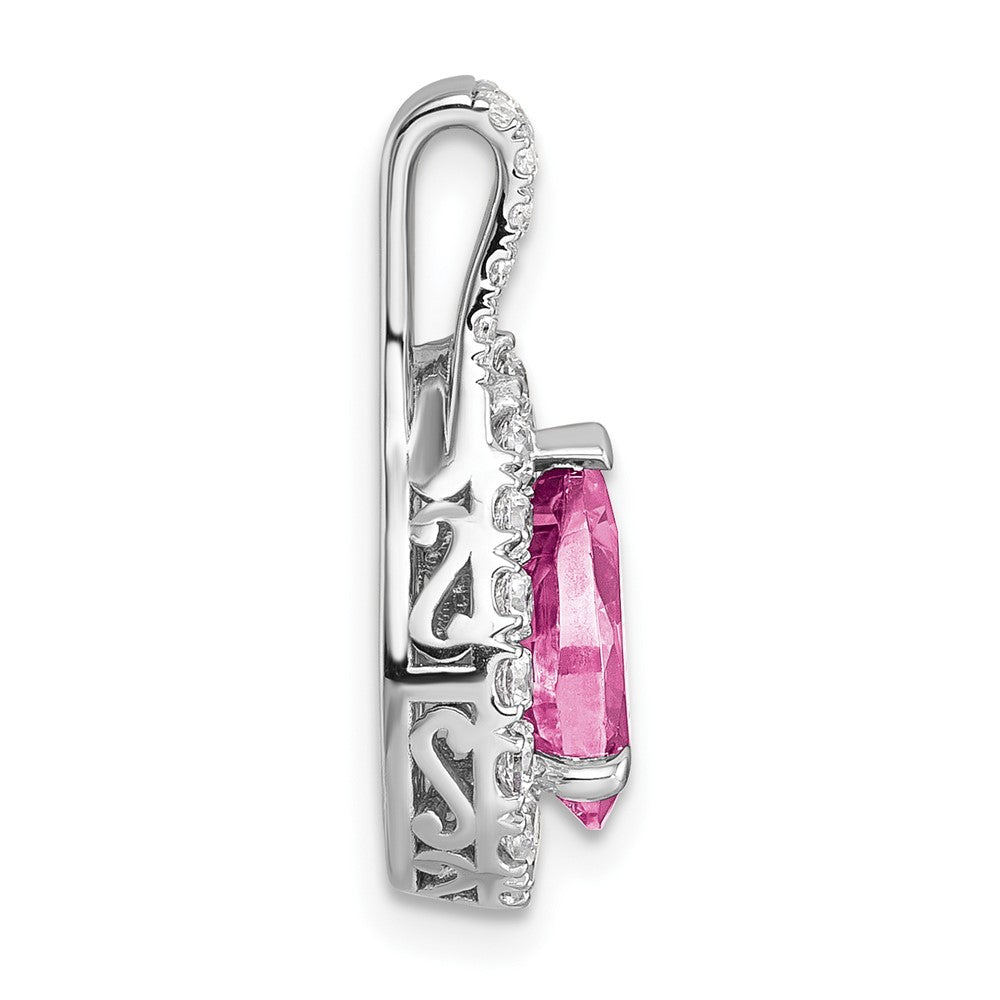 14K Weißgold 14KW Laborgezüchteter VS/SI FGH Diamant und Synthetischer Pink-Saphir Birnenanhänger