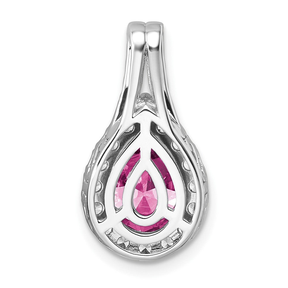 14K Weißgold 14KW Laborgezüchteter VS/SI FGH Diamant und Synthetischer Pink-Saphir Birnenanhänger