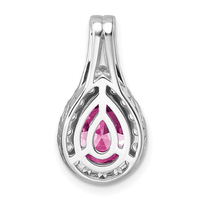 14K Weißgold 14KW Laborgezüchteter VS/SI FGH Diamant und Synthetischer Pink-Saphir Birnenanhänger