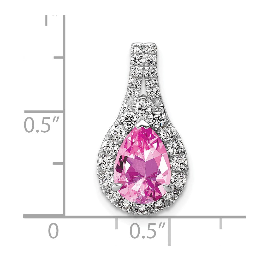 14K Weißgold 14KW Laborgezüchteter VS/SI FGH Diamant und Synthetischer Pink-Saphir Birnenanhänger