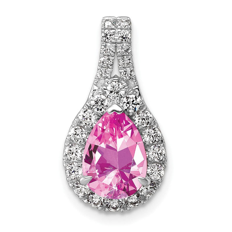 14K Weißgold 14KW Laborgezüchteter VS/SI FGH Diamant und Synthetischer Pink-Saphir Birnenanhänger