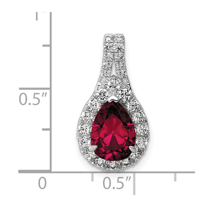 14K Weißgold Anhänger mit Birnenschliff-Labordiamanten VS/SI FGH und synthetischem Rubin
