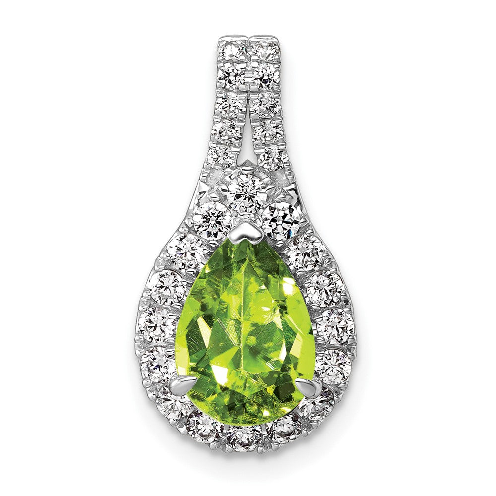 14K Weißgold Anhänger mit birnenförmigem, im Labor gezüchtetem Diamant VS/SI FGH und Peridot