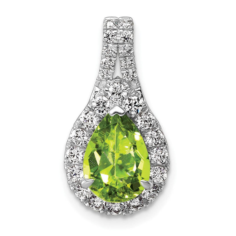 14K Weißgold Anhänger mit birnenförmigem, im Labor gezüchtetem Diamant VS/SI FGH und Peridot