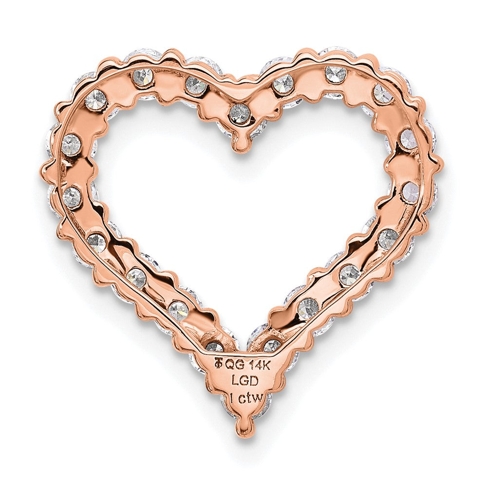 14K Roségold 1 ct. Laborgezüchteter Diamant VS/SI+ G+ Herz-Ketten-Gleitanhänger