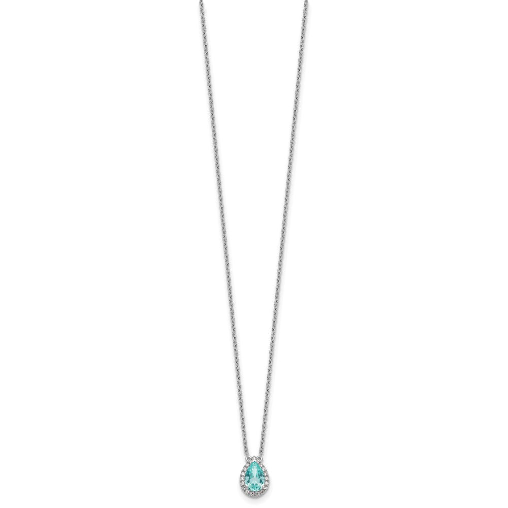 Pure Serenity 14K Weißgold Halskette mit ovalem Halo-Anhänger, 0,166 ct. Labor gezüchtetem Diamant VS/SI+ G+ und labor gezüchtetem Paraiba-Turmalin, 45,7 cm