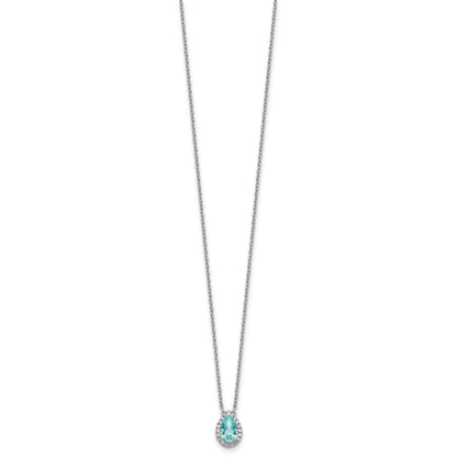 Pure Serenity 14K Weißgold Halskette mit ovalem Halo-Anhänger, 0,166 ct. Labor gezüchtetem Diamant VS/SI+ G+ und labor gezüchtetem Paraiba-Turmalin, 45,7 cm