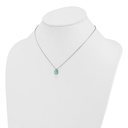 Pure Serenity 14K Weißgold Halskette mit ovalem Halo-Anhänger, 0,166 ct. Labor gezüchtetem Diamant VS/SI+ G+ und labor gezüchtetem Paraiba-Turmalin, 45,7 cm