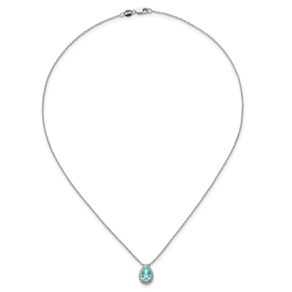Pure Serenity 14K Weißgold Halskette mit ovalem Halo-Anhänger, 0,166 ct. Labor gezüchtetem Diamant VS/SI+ G+ und labor gezüchtetem Paraiba-Turmalin, 45,7 cm