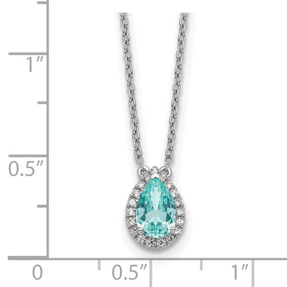 Pure Serenity 14K Weißgold Halskette mit ovalem Halo-Anhänger, 0,166 ct. Labor gezüchtetem Diamant VS/SI+ G+ und labor gezüchtetem Paraiba-Turmalin, 45,7 cm
