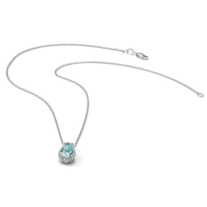 Pure Serenity 14K Weißgold Halskette mit ovalem Halo-Anhänger, 0,166 ct. Labor gezüchtetem Diamant VS/SI+ G+ und labor gezüchtetem Paraiba-Turmalin, 45,7 cm