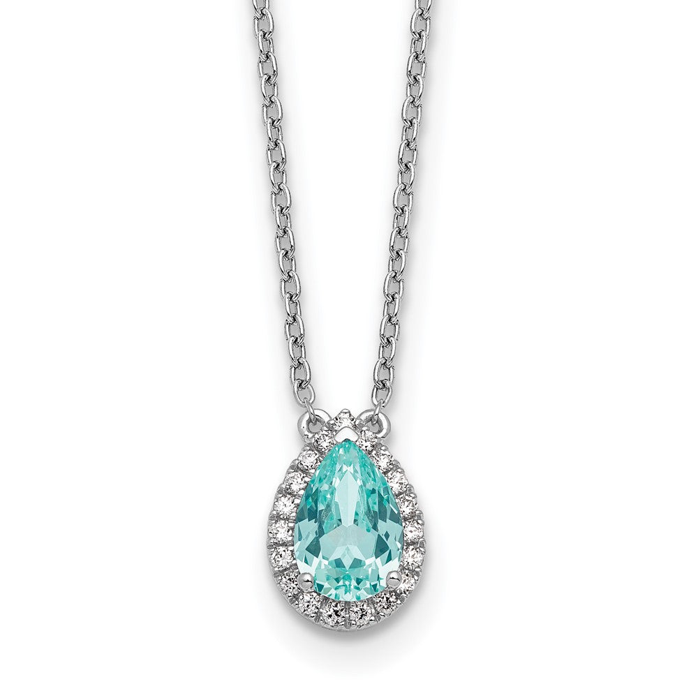 Pure Serenity 14K Weißgold Halskette mit ovalem Halo-Anhänger, 0,166 ct. Labor gezüchtetem Diamant VS/SI+ G+ und labor gezüchtetem Paraiba-Turmalin, 45,7 cm