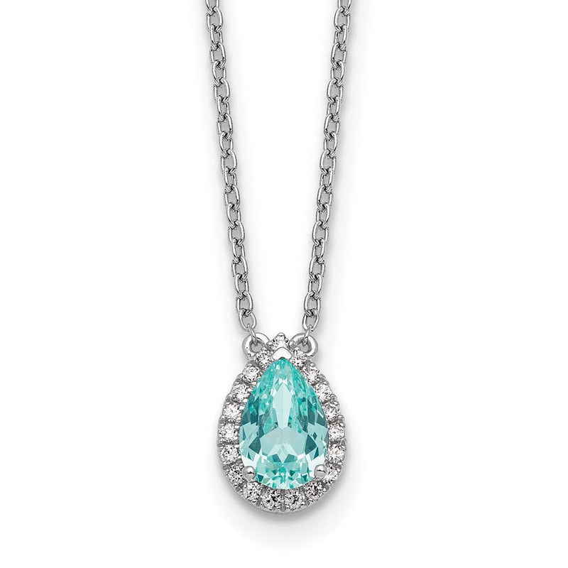 Pure Serenity 14K Weißgold Halskette mit ovalem Halo-Anhänger, 0,166 ct. Labor gezüchtetem Diamant VS/SI+ G+ und labor gezüchtetem Paraiba-Turmalin, 45,7 cm