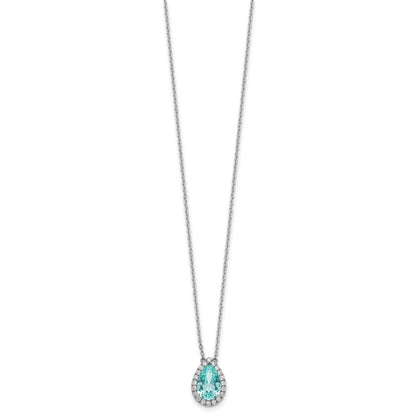 Pure Serenity 14K Weißgold Halskette mit 0,25 ct. im Labor gezüchtetem Diamant VS/SI+ G+ und im Labor gezüchtetem Paraiba-Turmalin, ovaler Halo-Anhänger, 45 cm