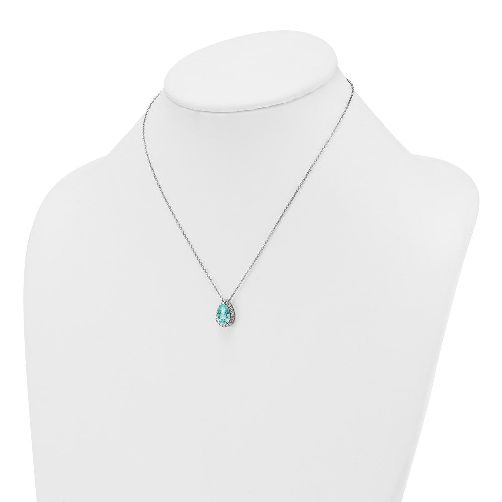 Pure Serenity 14K Weißgold Halskette mit 0,25 ct. im Labor gezüchtetem Diamant VS/SI+ G+ und im Labor gezüchtetem Paraiba-Turmalin, ovaler Halo-Anhänger, 45 cm