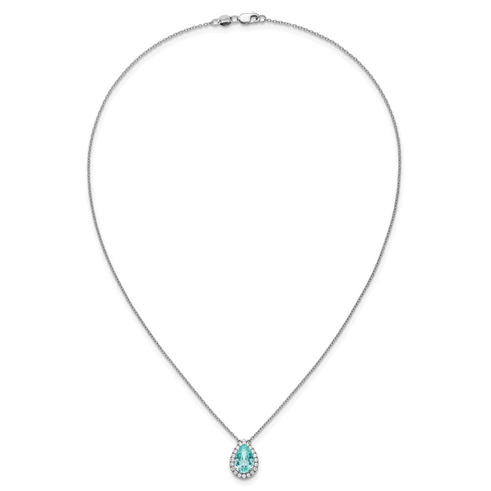 Pure Serenity 14K Weißgold Halskette mit 0,25 ct. im Labor gezüchtetem Diamant VS/SI+ G+ und im Labor gezüchtetem Paraiba-Turmalin, ovaler Halo-Anhänger, 45 cm