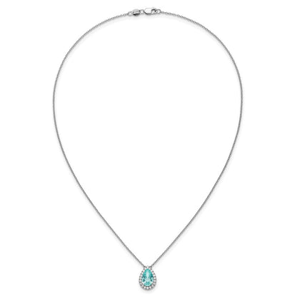 Pure Serenity 14K Weißgold Halskette mit 0,25 ct. im Labor gezüchtetem Diamant VS/SI+ G+ und im Labor gezüchtetem Paraiba-Turmalin, ovaler Halo-Anhänger, 45 cm