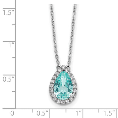Pure Serenity 14K Weißgold Halskette mit 0,25 ct. im Labor gezüchtetem Diamant VS/SI+ G+ und im Labor gezüchtetem Paraiba-Turmalin, ovaler Halo-Anhänger, 45 cm
