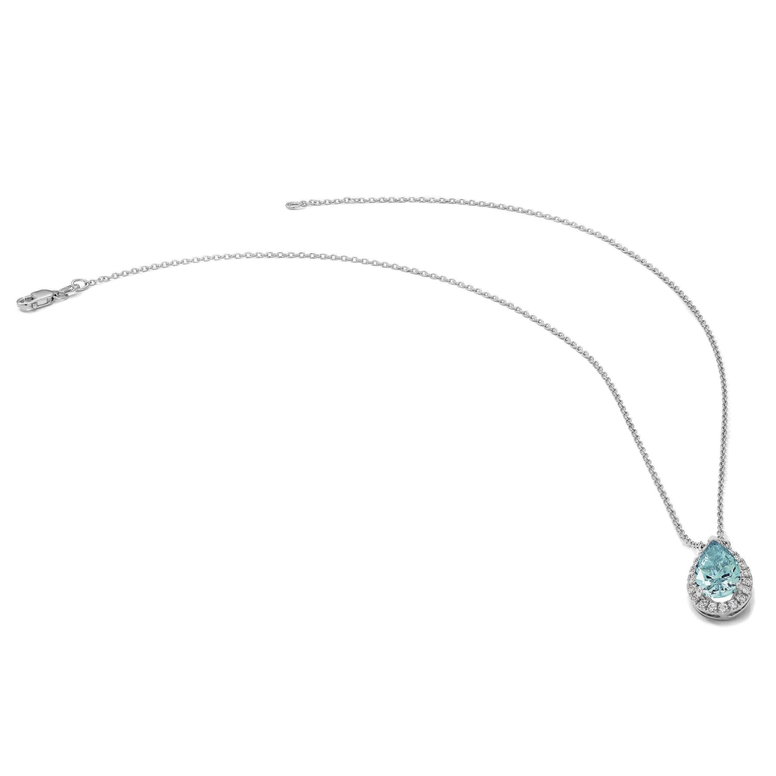 Pure Serenity 14K Weißgold Halskette mit 0,25 ct. im Labor gezüchtetem Diamant VS/SI+ G+ und im Labor gezüchtetem Paraiba-Turmalin, ovaler Halo-Anhänger, 45 cm
