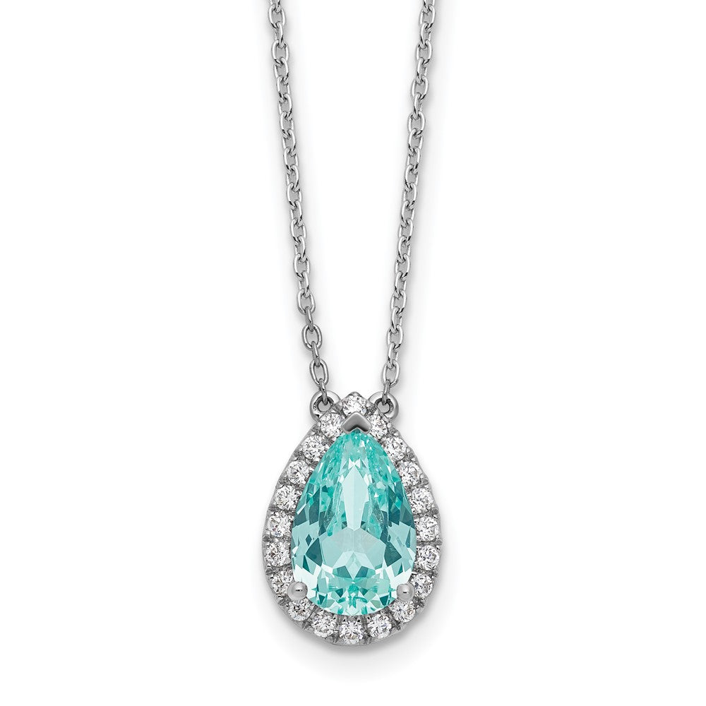 Pure Serenity 14K Weißgold Halskette mit 0,25 ct. im Labor gezüchtetem Diamant VS/SI+ G+ und im Labor gezüchtetem Paraiba-Turmalin, ovaler Halo-Anhänger, 45 cm